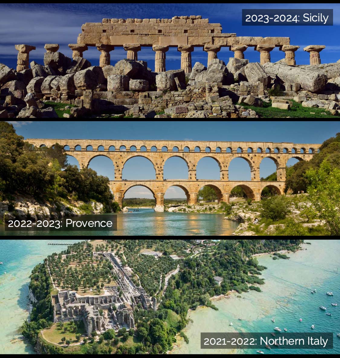 2023-2024: Sicily, 2022-2023: Provence, 2021-2022: Northern Italy